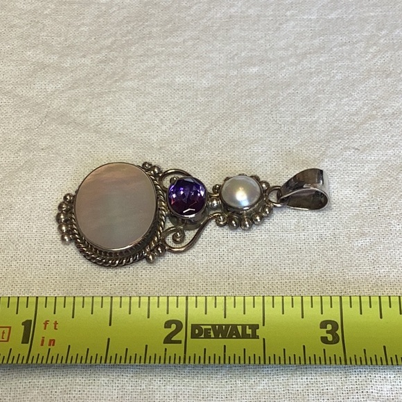 FINAL SALE PRICE Silver Pearl, Amethyst & MOP Pendant - Picture 2 of 3